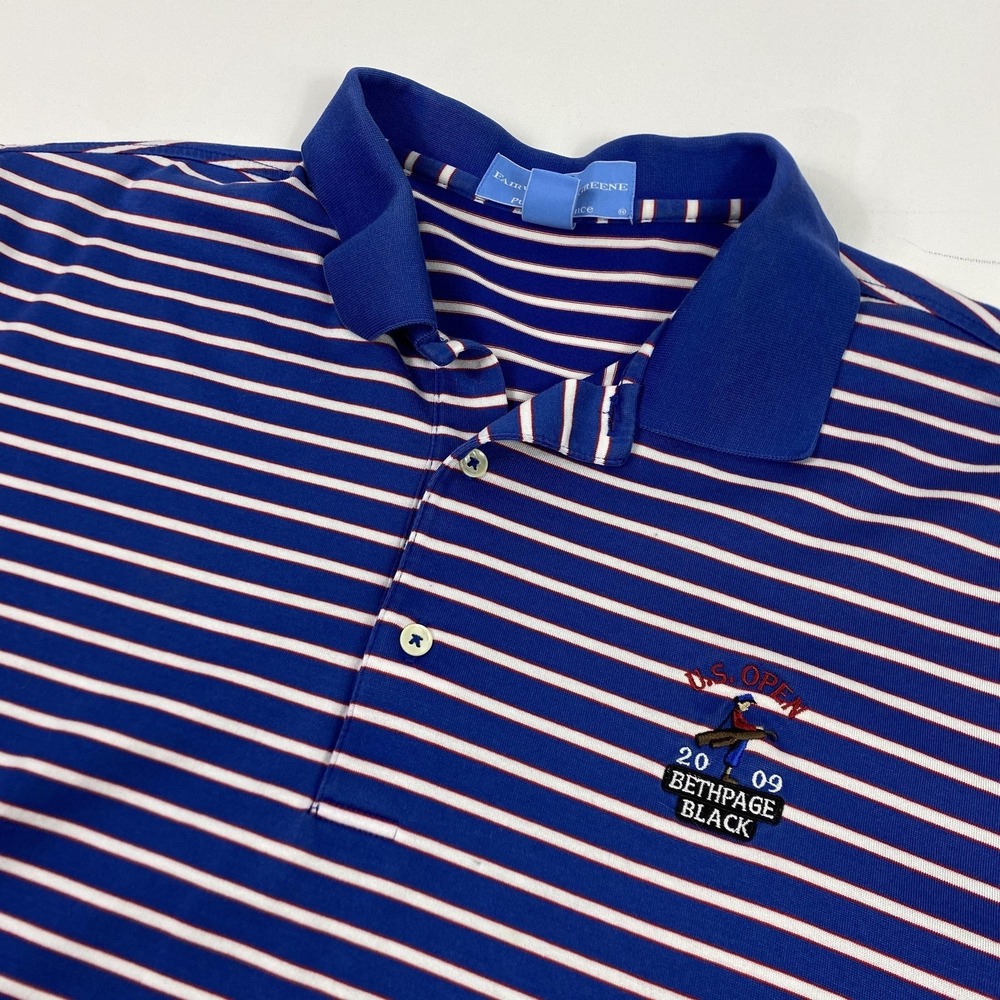 Fairway & Greene Polo Shirt Mens Large Striped US Open 2009 Bethpage Black Golf